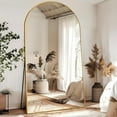 thumbnail image 1 of GRAHMCY 78" x 35.2" Arched Large Full Length Mirror Wall Mounted Floor Mirror with Stand, Gold, 1 of 5