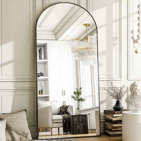Lumora 78" x 35.3" Arched Large Full Length Mirror Wall Mounted Floor Mirror with Stand, Black