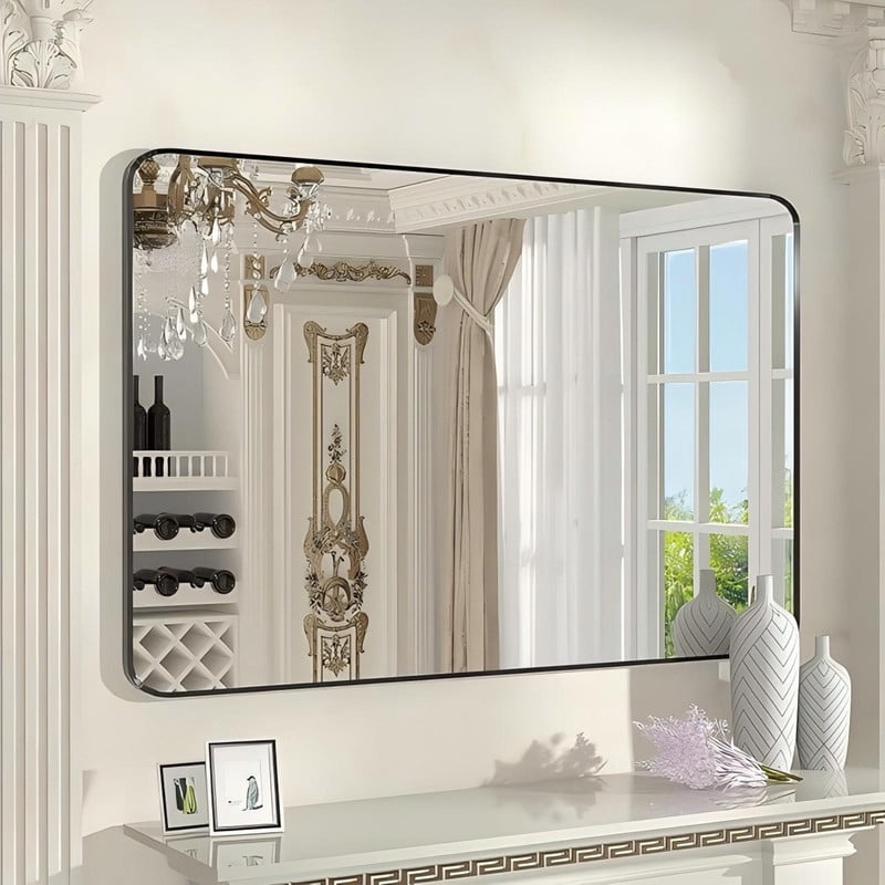 Lumora Big Bathroom Mirror - 38"x 26.2" Wall- Mounted Mirror with Round ...