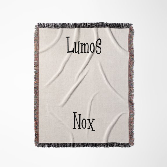 Lumos And Nox - Meaning Light And Dark Night Or Darkness - On Or Off - White With Black Writing Text, Woven Blanket