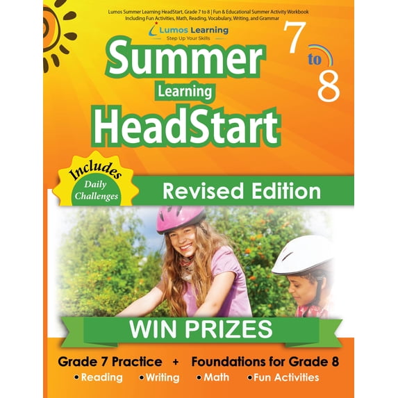 Lumos Summer Learning HeadStart, Grade 7 to 8 | Fun & Educational Summer Activity Workbook Including Fun Activities, Math, Reading, Vocabulary, Writing, and Grammar