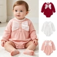 thumbnail image 1 of Lumosvexa Baby Brief Bodysuit Long Sleeve Cute Bowknot Crew Neck Fall Winter Casual Onesie Pink 9M, 1 of 8