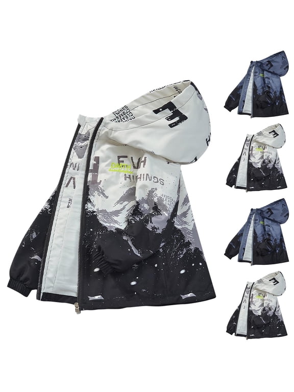 Boys Gradient Jacket, Waterproof Windbreaker Long Sleeve Lightweight Spring Outdoor Camping Coat White 3