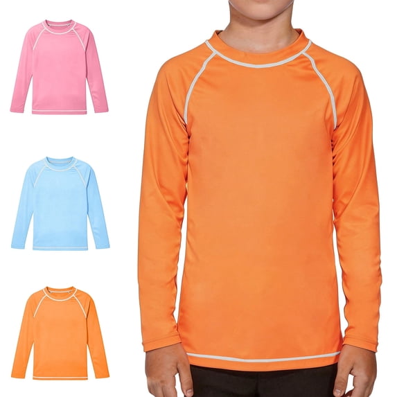Lumosvexa Boys Long Sleeve Rashguard Quick Dry Crew Neck Lightweight Summer Beach Surf Rash Guard Pink 10-12