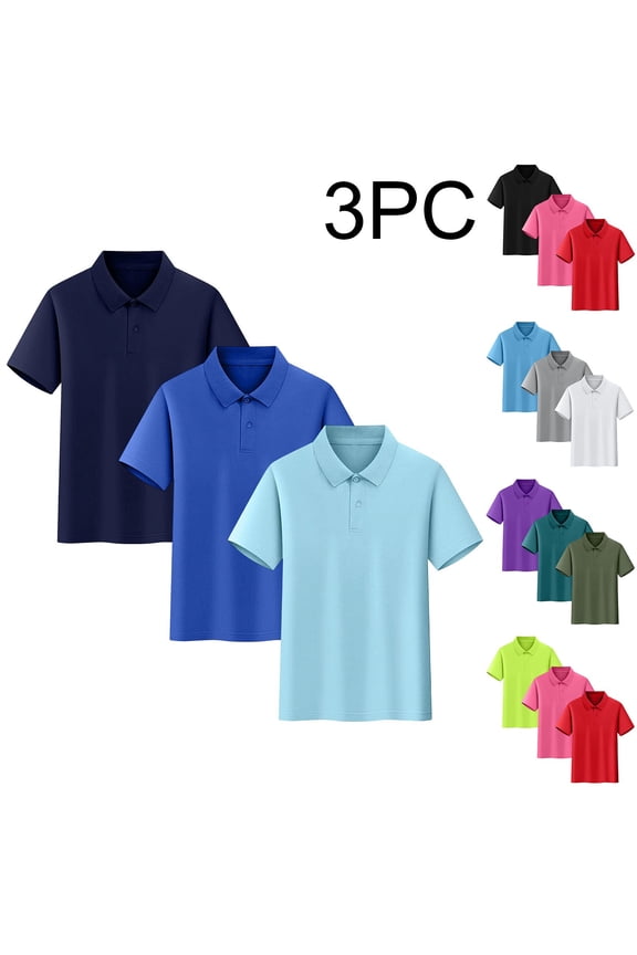 Boys School Uniform Polo 3 Pack, Short Sleeve Cotton Breathable Henley Neck Summer Casual Soft Shirts Navy 4