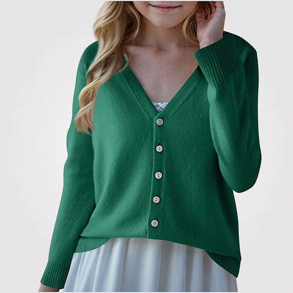 Lumosvexa Girls Cardigan Sweater V Neck Button Front Classic Fit Soft ...