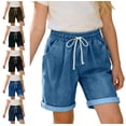 thumbnail image 1 of Lumosvexa Girls Denim Shorts, Adjustable Drawstring Lightweight with Pockets Casual Summer Trendy Shorts Dark Blue 13, 1 of 10