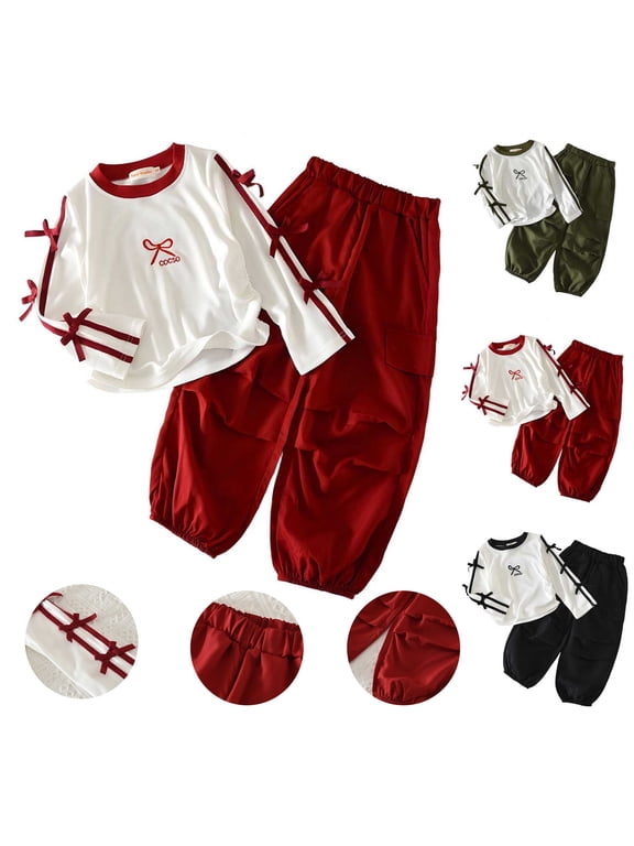 Girls Fall Outfit Sets, Long Sleeve Sweatshirt and Jogger Cargo Pants Casual Comfort Active Clothes 2 Piece Army Green 8