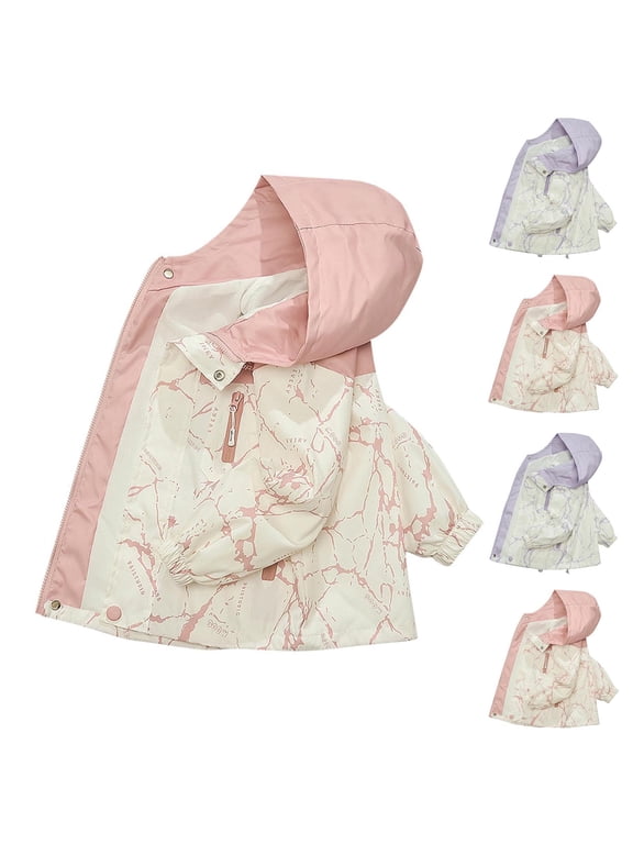 Girls Hooded Jacket, Long Sleeve Waterproof Windbreaker Warm Windproof Spring Fall Casual Coat Pink 7-8