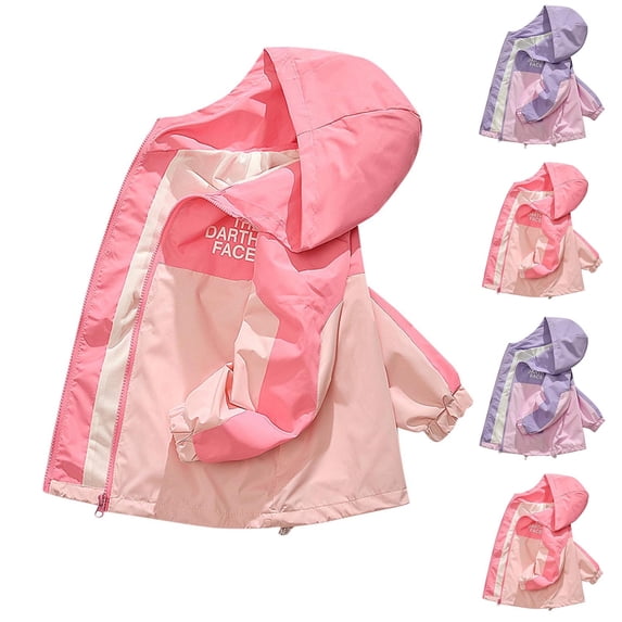 Lumosvexa Girls Jacket, Lightweight Long Sleeve Waterproof Fall Sports Windproof Hooded Coat Pink 7-8