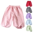 thumbnail image 1 of Lumosvexa Girls Long Pants, Plaid Print Elastic Waist Breathable Summer Home Comfort Pants Red 5t, 1 of 6