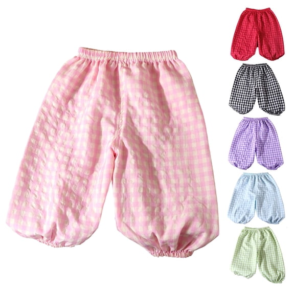 Lumosvexa Girls Long Pants, Plaid Print Elastic Waist Breathable Summer Home Comfort Pants Red 5t