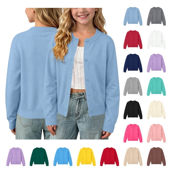 Lumosvexa Girls Long Sleeve Cardigan Classic Fit Button Down Soft Breathable Fall Comfort Knitted Sweater White 4