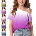 thumbnail image 1 of Lumosvexa Girls T-Shirt Lightweight Short Sleeve Side Ruched Loose Fit Summer Cute Party Gradient Top Blue 13, 1 of 10