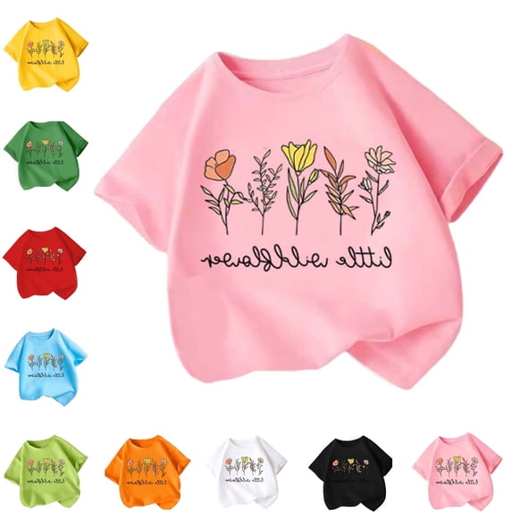 Lumosvexa Graphic Cotton T-Shirt for Girls Short Sleeve Round Neck Soft Breathable Cotton Cute Allover Floral Print Summer Casual School Top Red 7-8