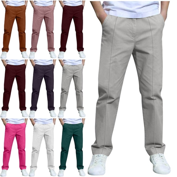 Lumosvexa Kids Boys Dressy Pants, Lightweight with Pockets Elastic Waist Summer School Uniform Pants Purple 2