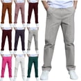 thumbnail image 1 of Lumosvexa Kids Boys Dressy Pants, with Pockets Elastic Waist Lightweight Summer School Uniform Pants Pink 10-12, 1 of 8