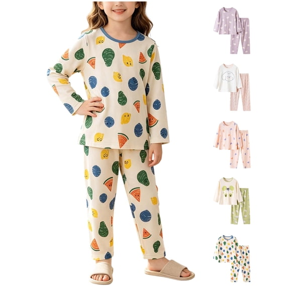 Lumosvexa Kids Girls Outfits 2 Piece Round Neck Long Sleeve Cartoon Printed Fall Daily Cotton Home Sets Purple 2T