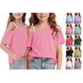 thumbnail image 1 of Lumosvexa Kids Girls T-Shirt Elastic Drawstring Hem Short Sleeve Comfort Soft Summer Cute Party Top Light Blue 10-12, 1 of 10