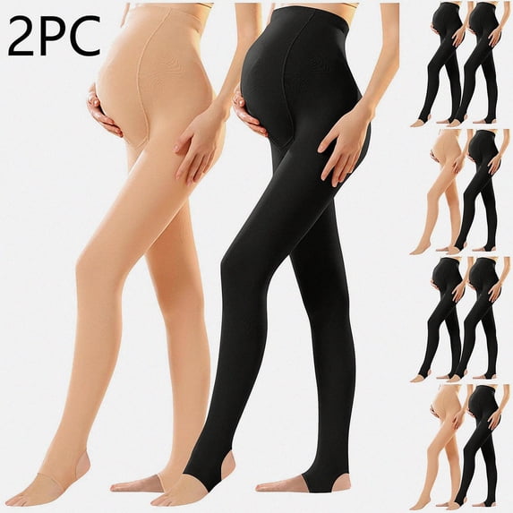 Lumosvexa Maternity Thermal Tights 2 Pack Over The Belly Stretchy Skinny Fit Winter Warm Soft Maternity Leggings Beige Free Size