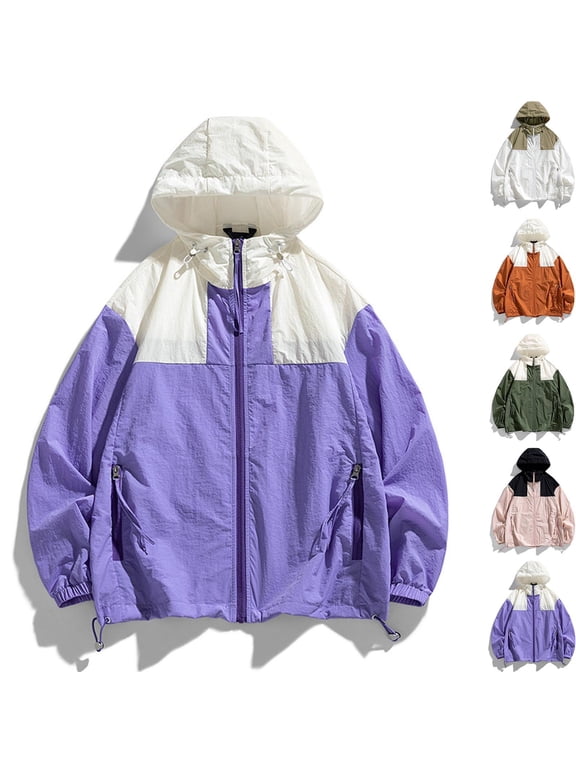 Plus Size Womens Lightweight Jackets Outdoor Hiking Windbreaker Jacket New Hood Raincoat Brown Size 3XL