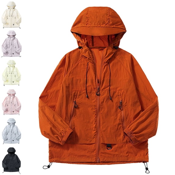 Lumosvexa Windbreaker Jacket for Womens Lightweight Jackets Outdoor Hiking Solid Color Hood Raincoat Pink Size L