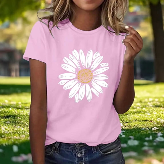 Lumosvexa Women Graphic Short Shirt Sleeved Tops Womens Casual T-Shirt Fashionable Relaxed Crew Neck T Shirt Pink Size 3XL