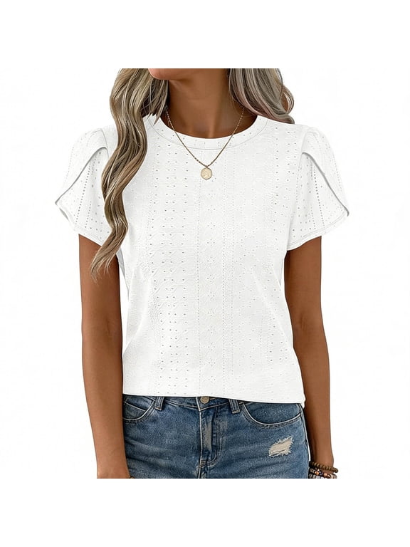 Women Short Shirt Tops Womens Casual Plain T-Shirt Crew Neck T Shirt White Size M