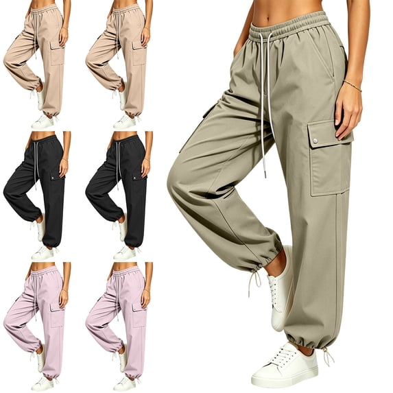 Lumosvexa Women's Cargo Joggers, Adjustable Drawstring Multiple Pockets Loose Fit Fall Hiking Sports Pants Purple M