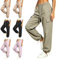 thumbnail image 1 of Lumosvexa Women's Cargo Joggers, Multiple Pockets Loose Fit Adjustable Drawstring Fall Hiking Sports Pants Green L, 1 of 6