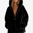 thumbnail image 1 of Lumosvexa Women's Hooded Fleece Coat, with Pockets Soft Comfort Long Sleeve Zipper Winter Warm Casual Bear Ears Coat Black XL, 1 of 5
