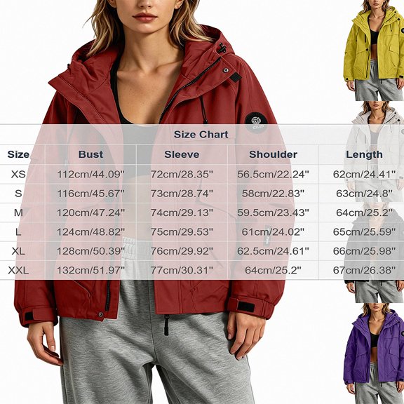 Lumosvexa Women's Hooded Jacket, with Pockets Long Sleeve Zipper Waterproof Windproof Winter Outdoor Mountaineering Jacket Red XL