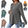 thumbnail image 1 of Lumosvexa Women's Maternity Top Round Neck Long Sleeve Stretchy Soft Fall Daily Casual Maternity Blouse Gray L, 1 of 8