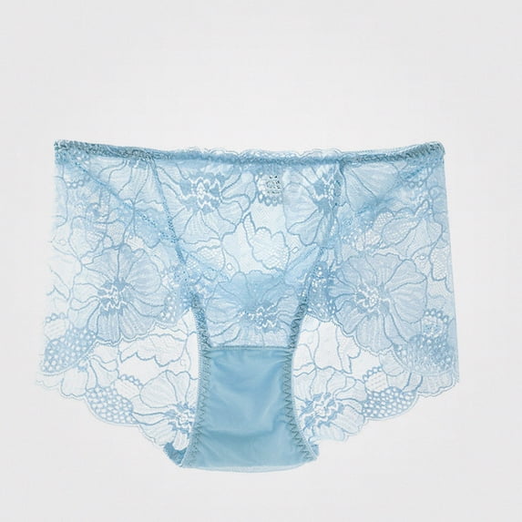 Lumosvexa Women's Mid Waist Lace Briefs Breathable Thin Mesh Soft Stretchy Daily Fall Comfort Panties Blue XL