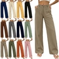 thumbnail image 1 of Lumosvexa Women's Wide Leg Jeans, Loose Fit with Pockets Elastic Waist Fall Trendy Office Pants Beige L, 1 of 2