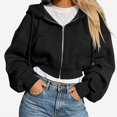 thumbnail image 1 of Lumosvexa Women's Zipper Hooded Jacket, Lightweight Loose Fit Long Sleeve Winter Casual Crop Jacket Black S, 1 of 6