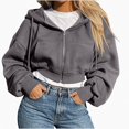 thumbnail image 1 of Lumosvexa Women's Zipper Hooded Jacket, Loose Fit Long Sleeve Lightweight Winter Casual Crop Jacket Gray L, 1 of 6