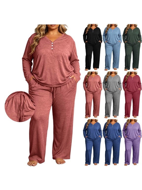 Womens 2 Piece Plus Size Sets Womens Relaxed Fit T Shirt and Pants Set Pink Size 2XL