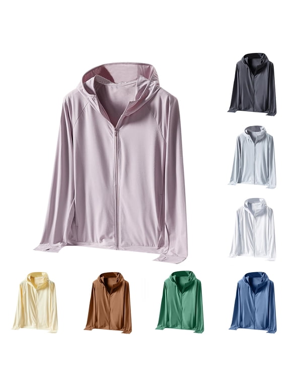Womens Hood Jackets for Women Lightweight Waterproof Windbreaker Sun Protection Zipper Outwear Silver Size M
