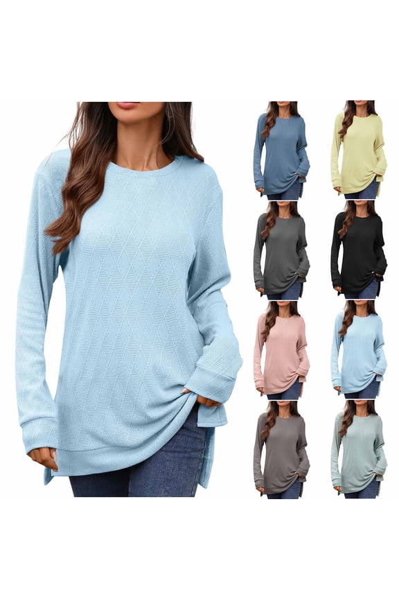 Womens Knitted Sweater, Long Sleeve Soft Stretchy Round Neck Fall Tunic Cotton Top Pink XL