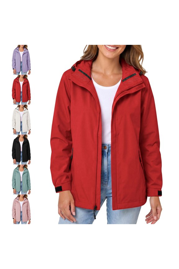 Womens Lightweight Jackets Outdoor Hiking Windbreaker Jacket Hood Raincoat Black Size L