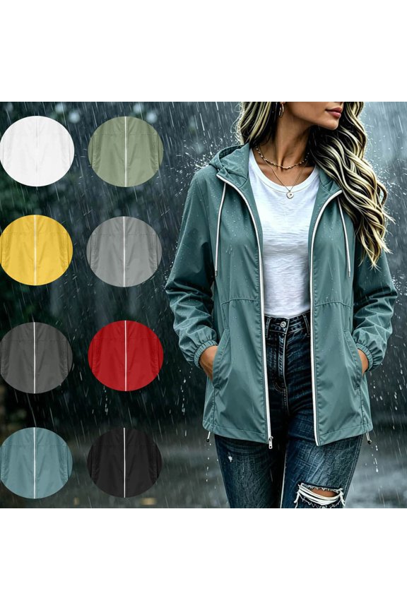 Womens Lightweight Jackets Outdoor Hiking Windbreaker Jacket Solid Color Hood Raincoat Gray Size S