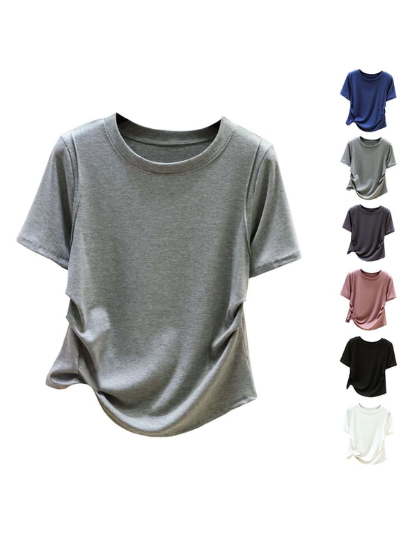 Womens Plain T-Shirt for Women Casual Short Sleeved Shirt Tops Fashionable Crew Neck T Shirt White Size L
