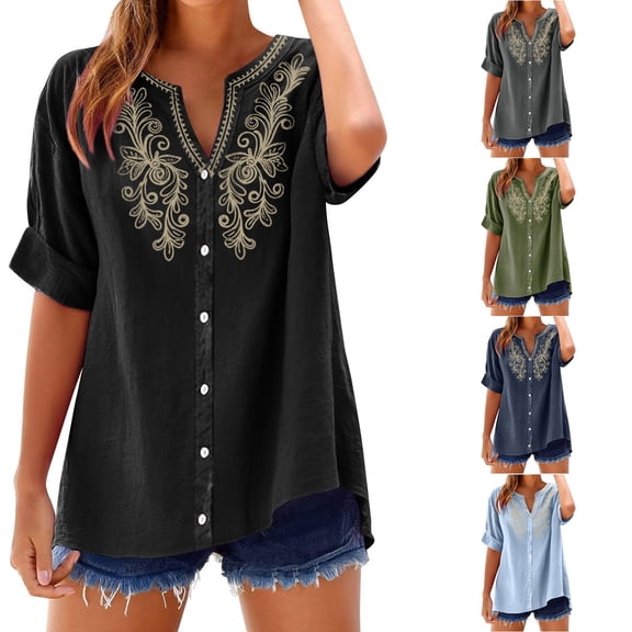 Lumosvexa Womens Plain T-Shirt for Women Linen Short Shirt Tops Crew Neck Cotton T Shirt Army Green Size S