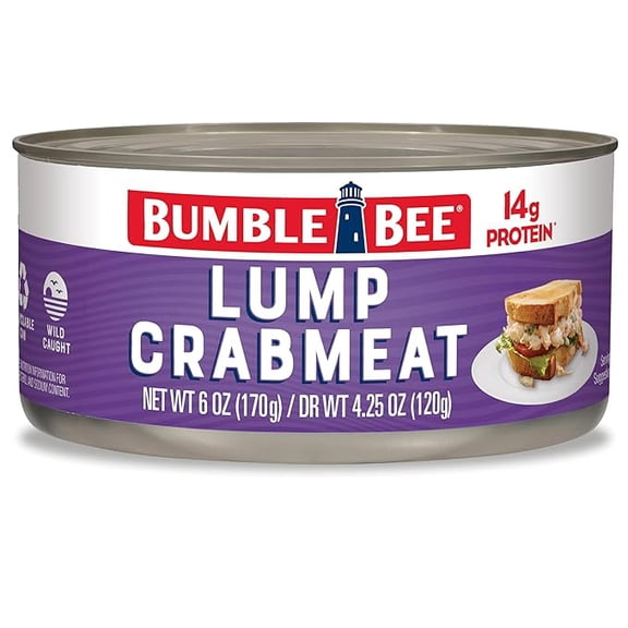 Lump Crab Meat, 6 oz Can - 14g Protein & 1g Carb Per Serving - Wild Caught, Small Chunks, Drain Before Use - Packaging May Vary