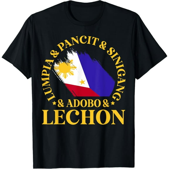 Lumpia Pansit Sinigang Adobo Lechon Filipino Food Pinoy T-ShirtMen's and women's gift, black and white T-shirt, size: Extra large S-4XL