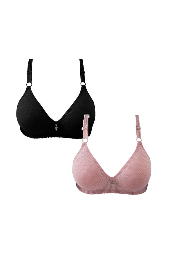 2 PCS Wireless Bra Push Up Adjustable Strap Bralettes Comfortable Full Coverage Everyday Bras Black&Dusty Pink 42