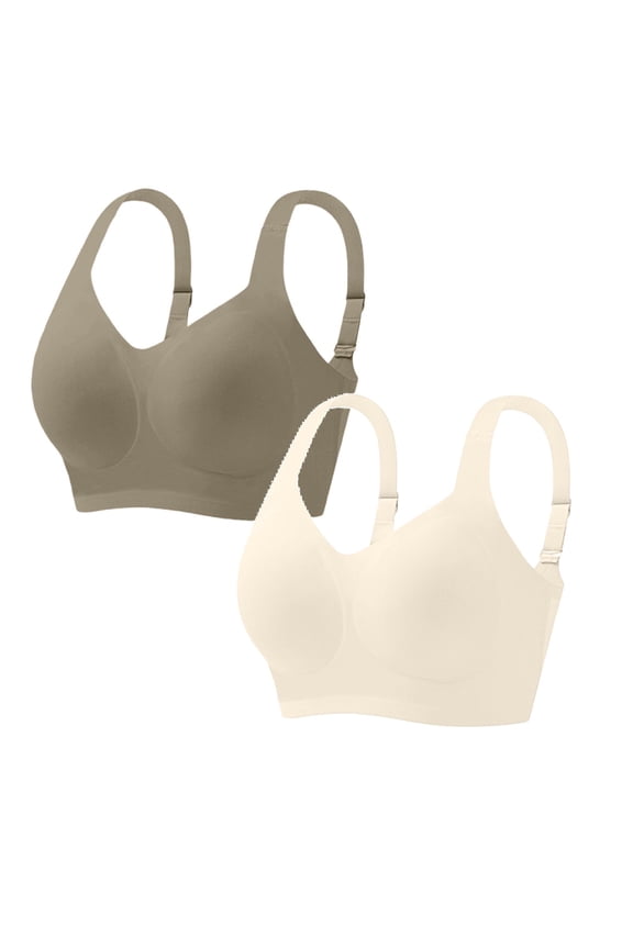2 Pack Womens Seamless Wireless Supportive Bra Push Up Comfort Soft Full Coverage T-Shirt Bra Adjystable Strap Bralettes Taupe&Beige L