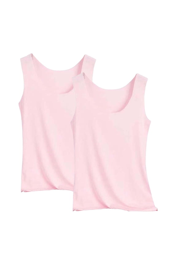 2 Pcs Tank Tops For Women Summer Ice Silk Camisole Tops Seamless Breathable Deep Scoop Neck Camis Sleeveless Workout Undershirts Light pink XL