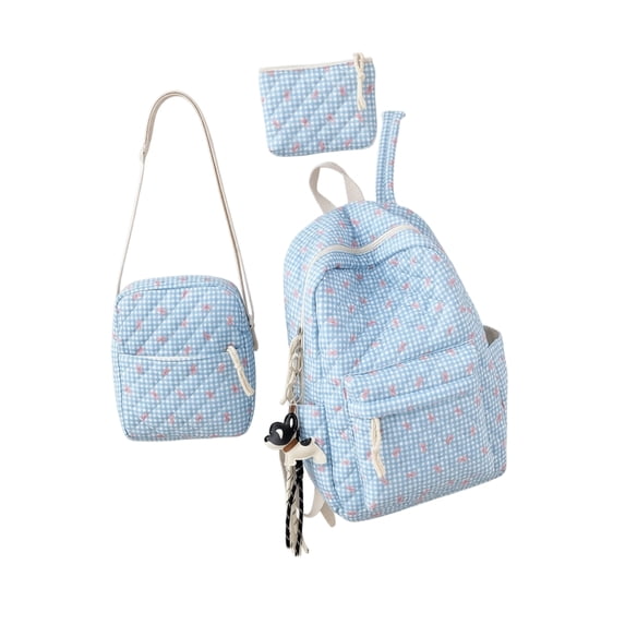 Lumtrix Cute Bow Backpack 3-Piece Set, Coquette Backpack Set Aesthetic Daypack Bow Rucksack Set With Lunch Box Pencil Case Blue